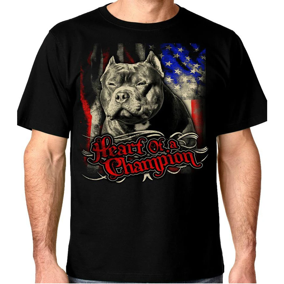 Heart of A Champion. Fashion American Pit Bull Terrier T Shirt New 100% Cotton Short Sleeve O-Neck T-shirt Casual Mens Top