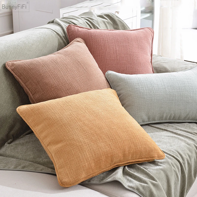 Cover Solid Cushion 45x45cm 30x50cm 50x50cm Peach Orange Grey Ivory Pillow Cover Cotton Linen for living room Sofa Home Decor