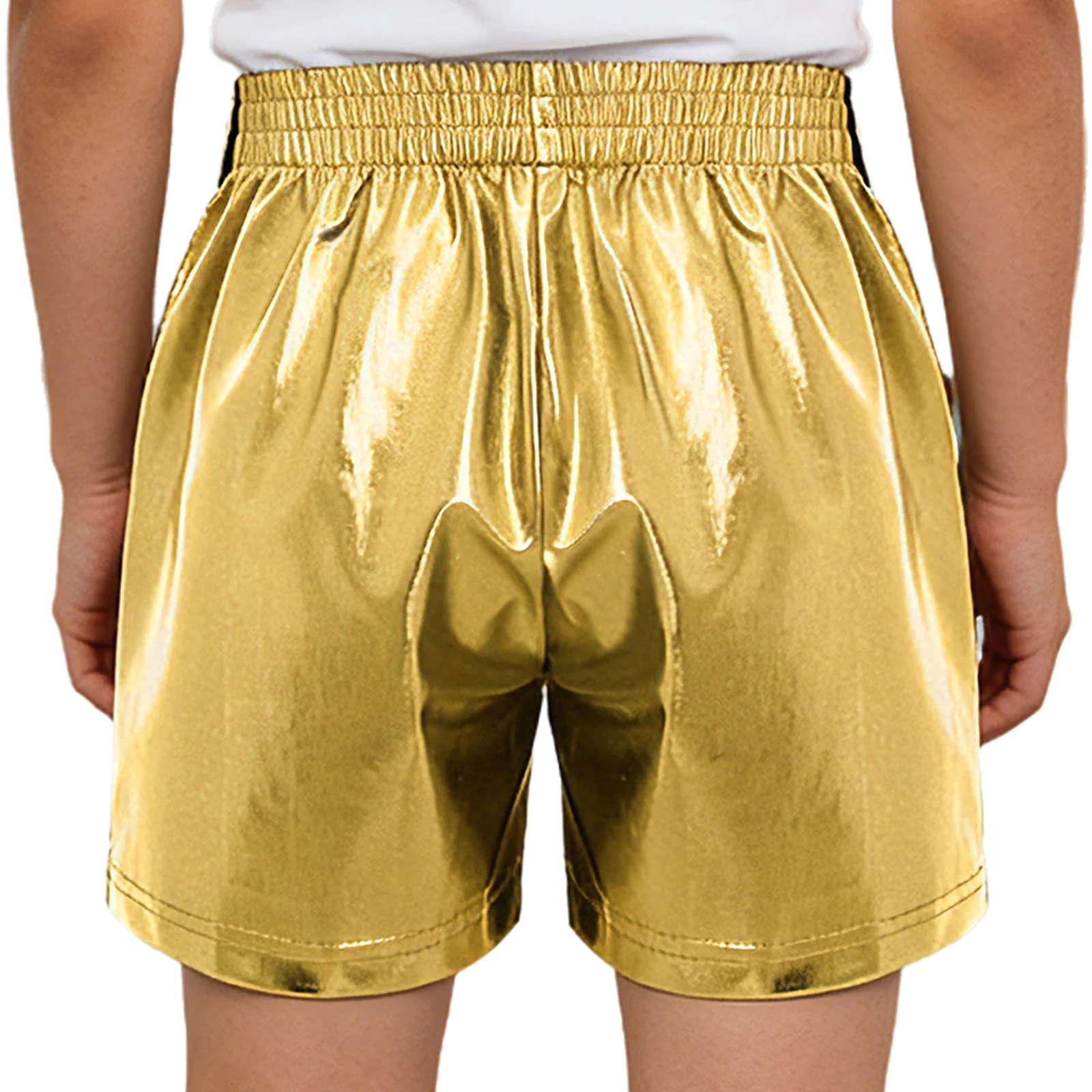 Kids Boys Girls Metallic Jazz Hip Hop Street Dance Shorts Elastic Waistband Tear-Away Side Press Buttons Shorts with Pockets