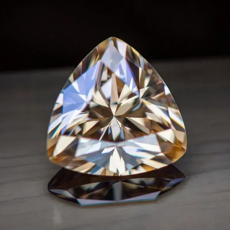 

Triangular Cut Moissanite Gemstone, Champagne Color, GRA Certified, Sparkling Brilliance for Jewelry Making & Gift