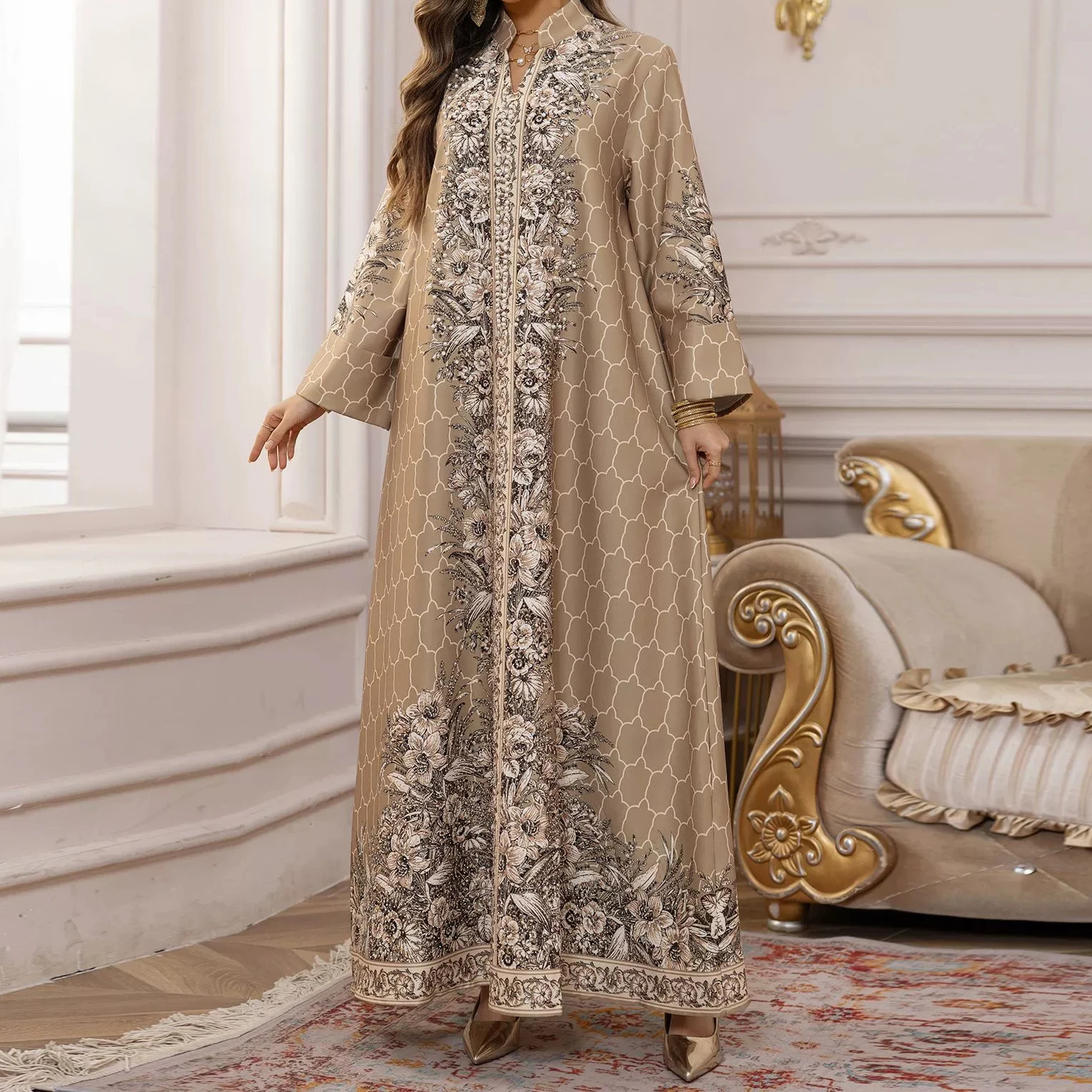 

2025 Spring New Cross-border Middle Eastern Muslim Robe Dubai Arabian Dress Hot Diamond Women's Clothing-GZXX519