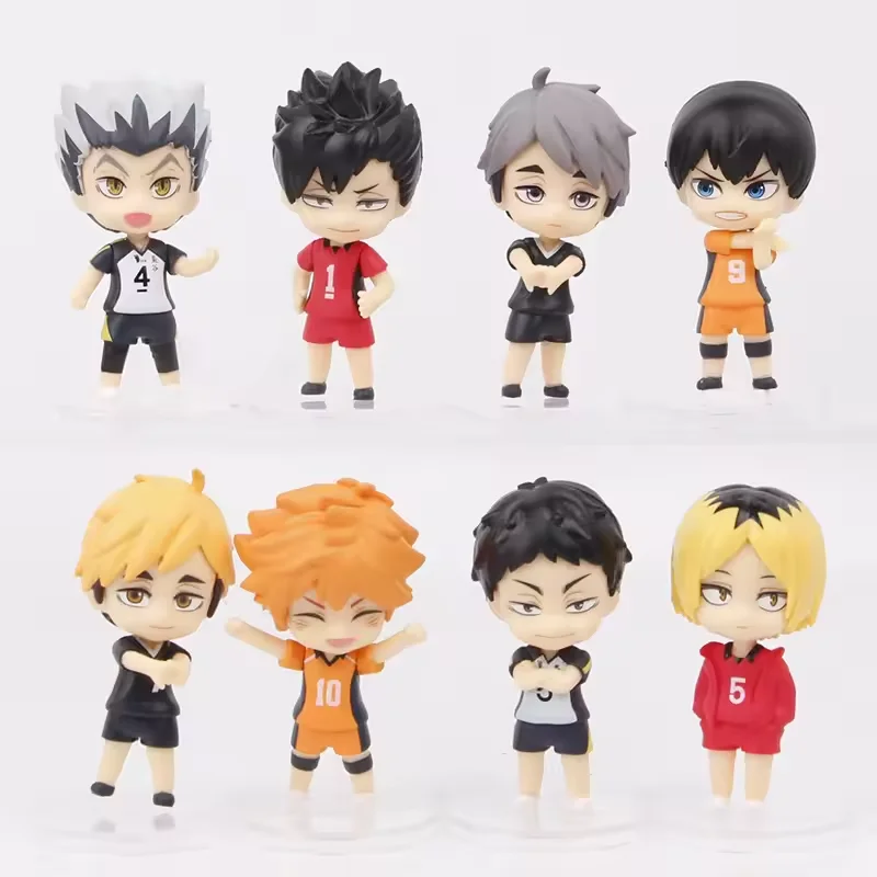 8 Pcs/Lot Haikyuu!! Figure Series Action Figures Hinata Shoyo Sugawara Koushi Oikawa Tooru Model Sitting Stands Ornaments Gifts