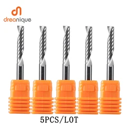 Dreanique 5 adet/grup 1 flüt Spiral End Mill CNC reklam gravür Bit ağaç İşleme akrilik alüminyum plastik kesim için