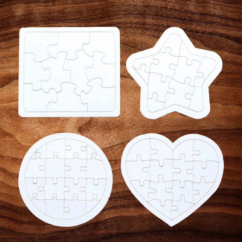 

4Pcs Kids Coloring Blank Puzzle DIY Paper Jigsaw Puzzles Four Shapes Drawing Doodle Board (White)