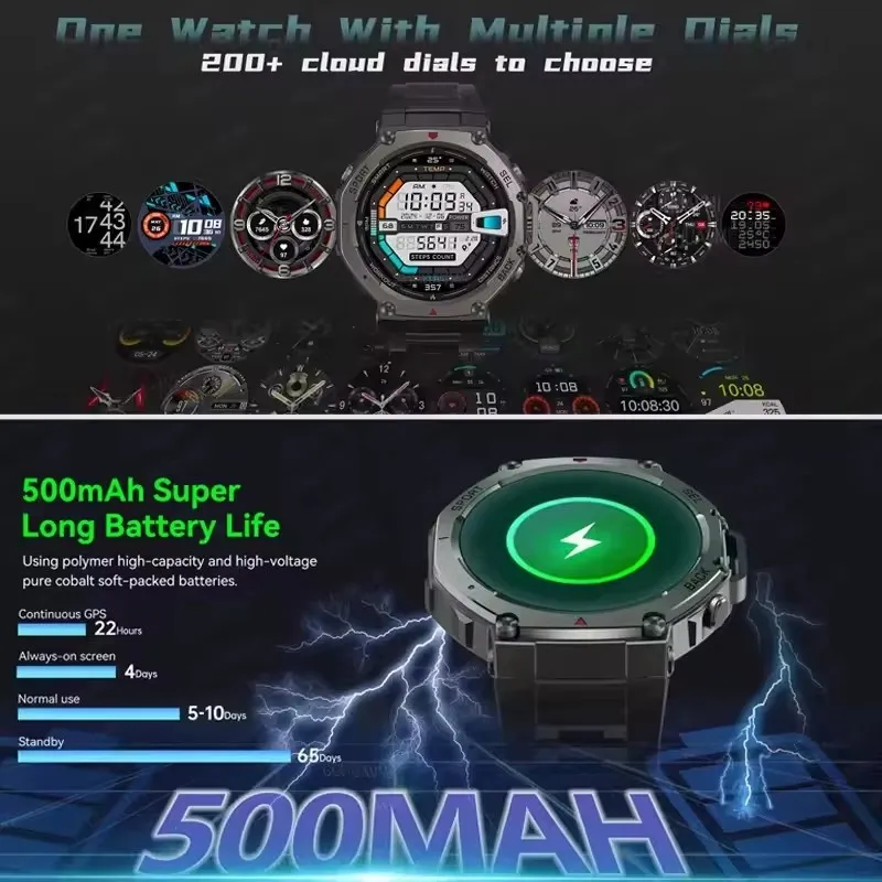2025 الأصلي T-Rex 3 الترا العسكرية لتحديد المواقع Smartwatch المدمج في GNSS البوصلة مقياس الارتفاع 10ATM مقاوم للماء الرياضة Smartwatch الرجال النساء