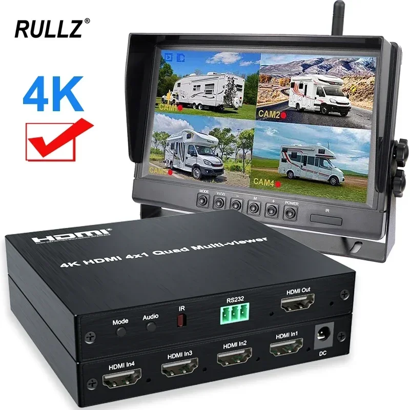 4k HDMI Quad Multi-viewer 1080P 60Hz 4 Channel Split Screen HDMI Switch 4x1 Multiviewer for PS4 Camera Laptop PC To TV Monitor