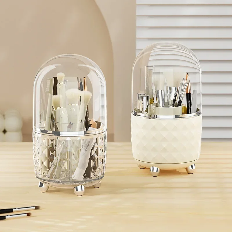 

360 Rotating Makeup Brush Holder With Lid Clear Dustproof Makeup Brushes Organizer for Vanity Clear Lipstick Holder stoage Box