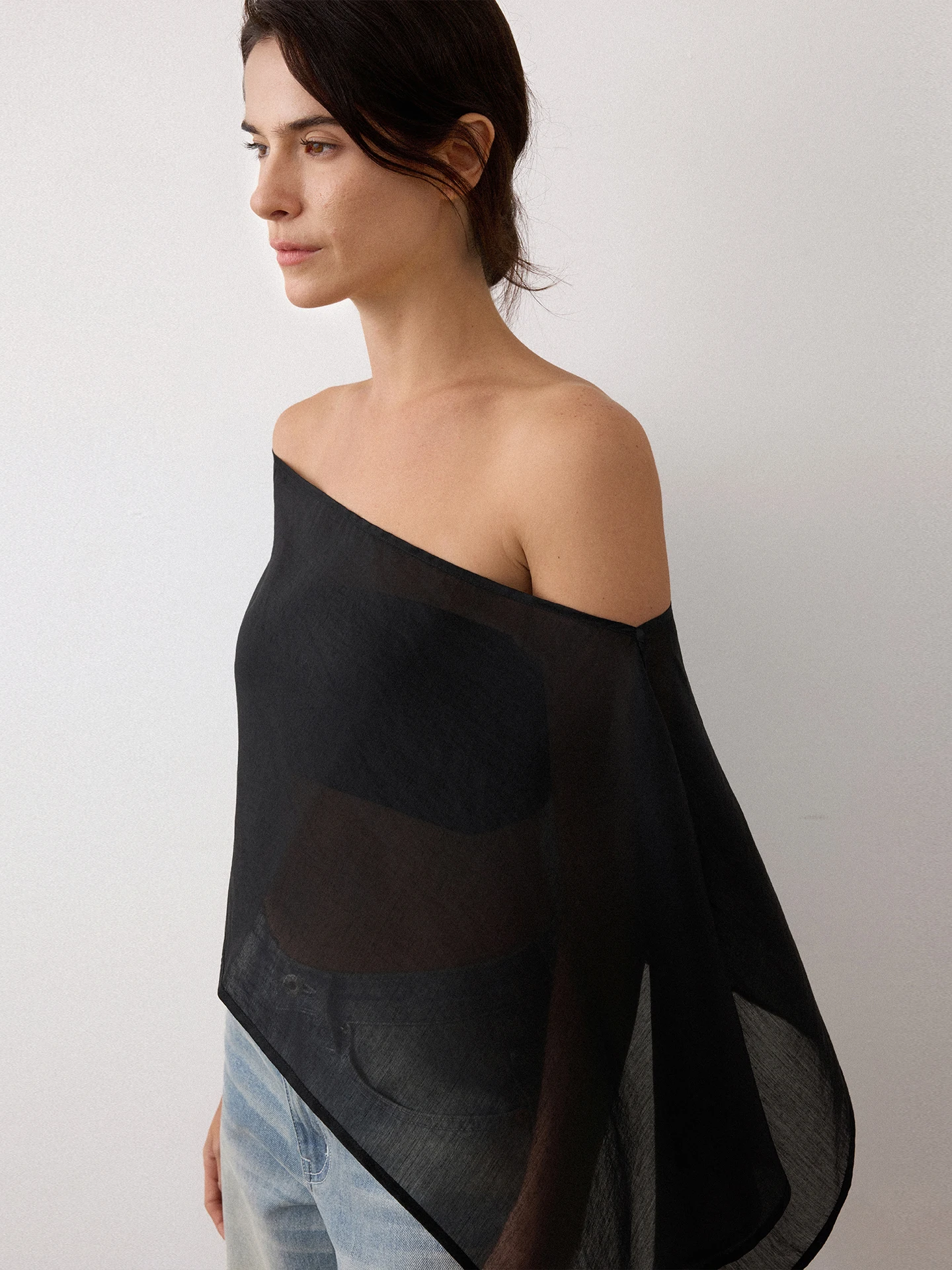 Sun Protection Silk Cover up Women's Translucent Asymmetrical Shoulder Cloak Casual Batwing Sleeve T-Shirt for Summer Vacation