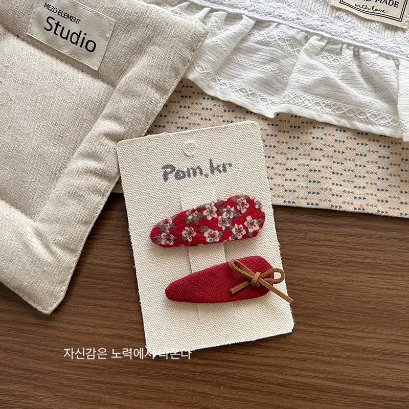 Bow Hair Clip for Girls Fabric Heart Shape Bangs Clip Cute Sweet Kids Hair Accessory Red view 4
