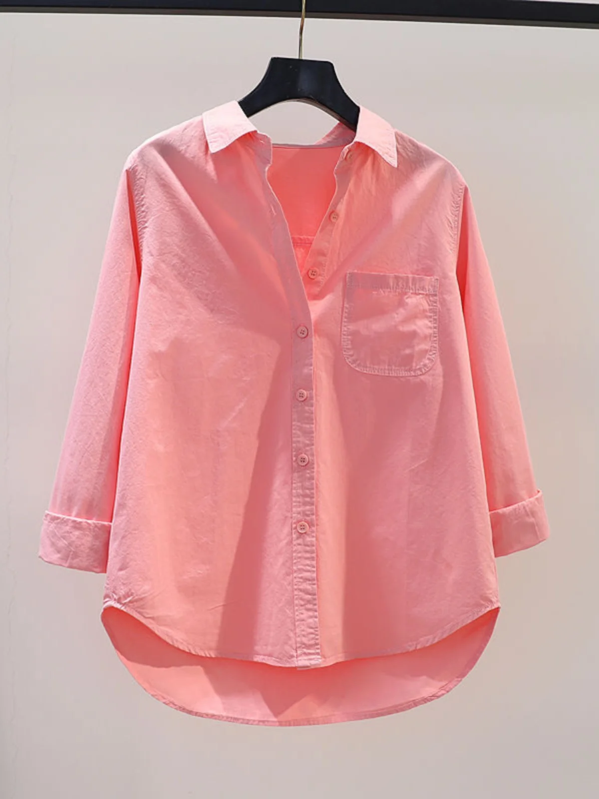 

Faionable Cotton irt Women's Top Summer Design Korean Sle Loose Fit Long Sve Button up Ne Breathable Breathable