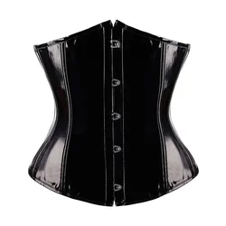 Black Glossy PVC Leather Corset Underbust Bustier Top Sexy Women Waist Cincher Punk Lingerie Shape Body Belt Plus Size Costume