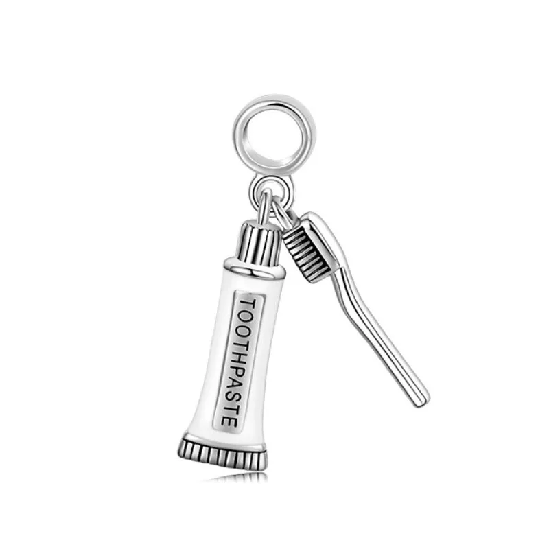 جديد 925 فضة سحر الأسنان فرشاة الأسنان معجون الأسنان قلادة ، صالح الأوروبي الأصلي سوار قلادة DIY قلادة المجوهرات