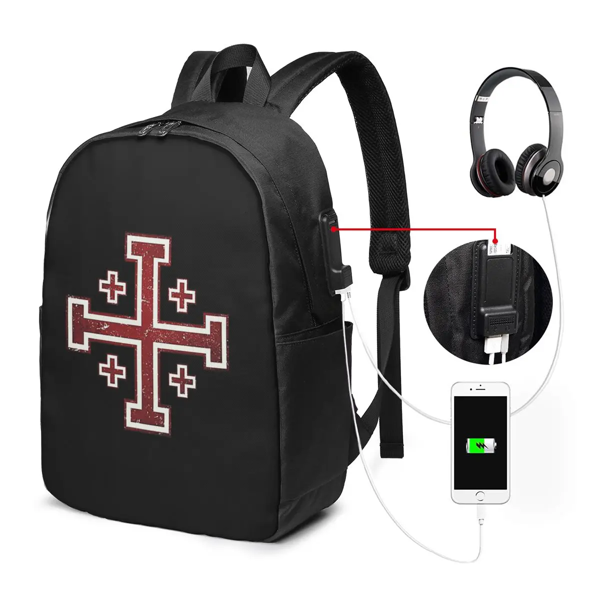 

Jerusalem Cross Medieval Knights Cross Crusader Backpack Travel Notebook Bag Computer College Student School Bag Laptop