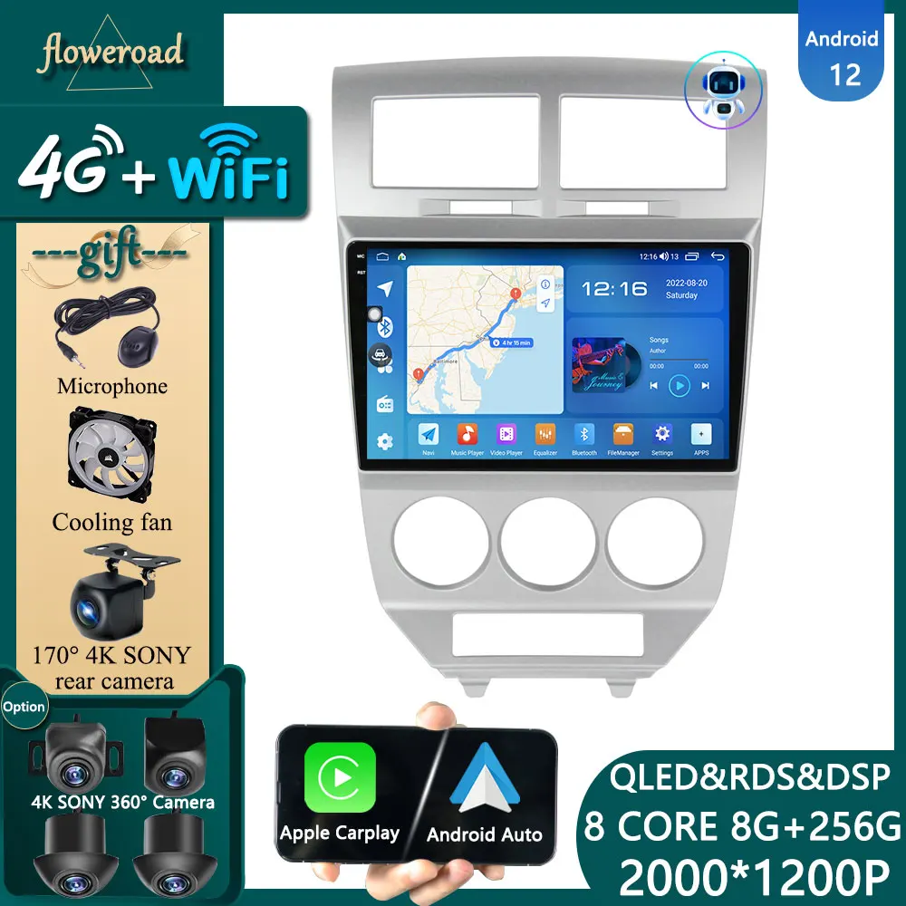 

Head Unit Carplay Radio For Dodge Caliber 2007 - 2010 Car Autoradio Multimedia Player Android 12 Auto Video Navigation GPS 2 din