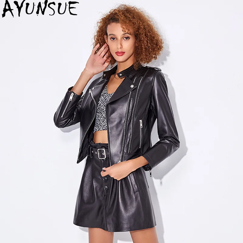 AYUNSUE 100 % Schaffell Echtes Leder Jacke Frau Motorrad Mantel Schlanke Damen Jacken Frühling Herbst Kleidung Nadalха Ж Espero