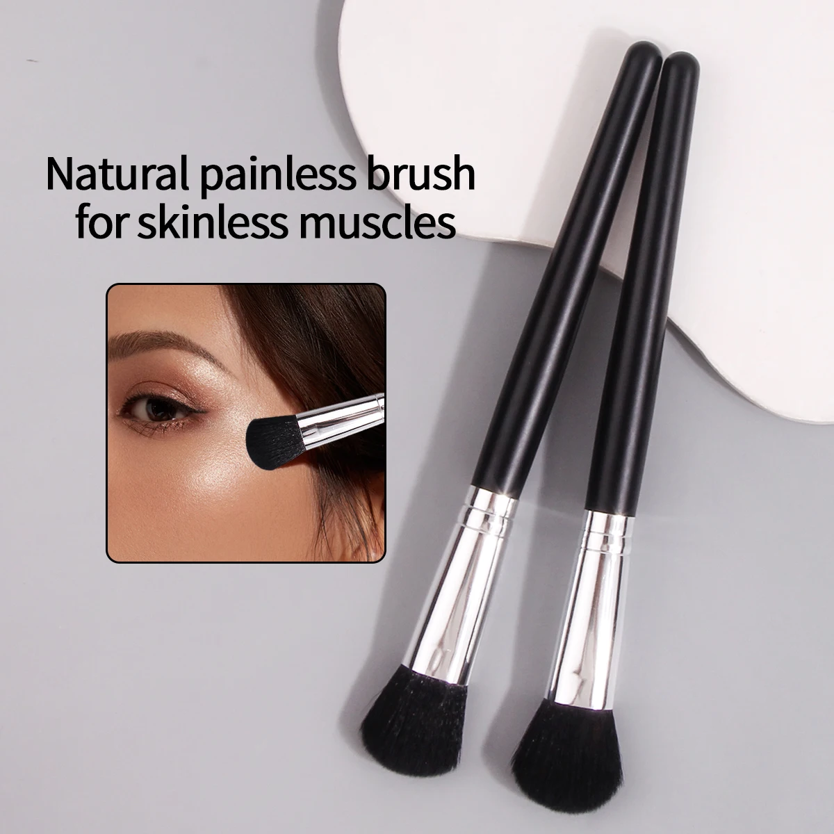 Pincel smuder com cabo de madeira macia, 2 peças, pincel para blush, pincel para destaque, ferramenta portátil multifuncional de pincel de maquiagem facial