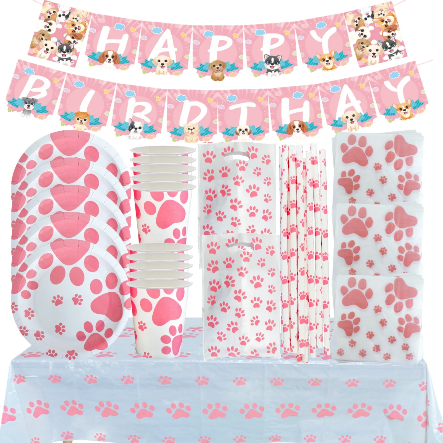 

PAW Patrol Birthday Decor Disposable Tableware Set Pink Dog Paw Tablecloth Plate Gift Bag Baby Shower Kids Favors Party Supplies