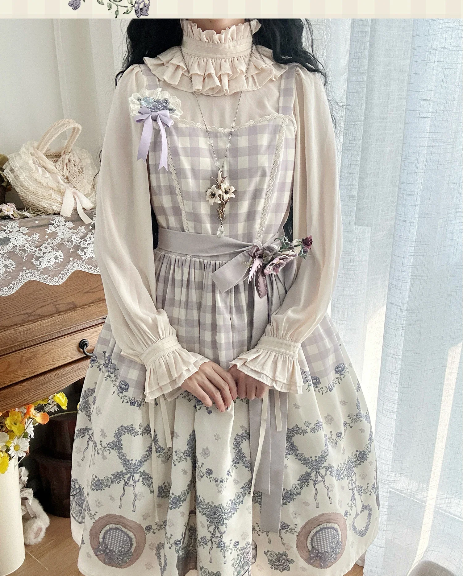 

SOIOMES Spring Outing Diary JSK Long Dress Original Light Purple Garden Lolita Dress Women's Elegant Style Cla Daily Wear