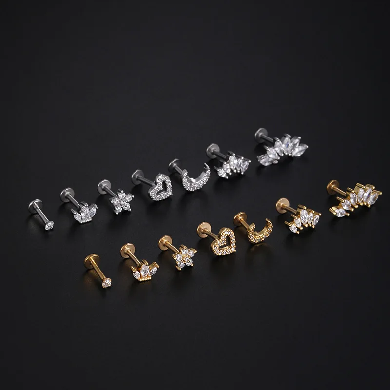 1pc New Arrive 16G Stainless Steel Labret Flat Back Lip Ring Tragus Helix Earring Stud Lip Piercing Wholesale Piercing Jewelry