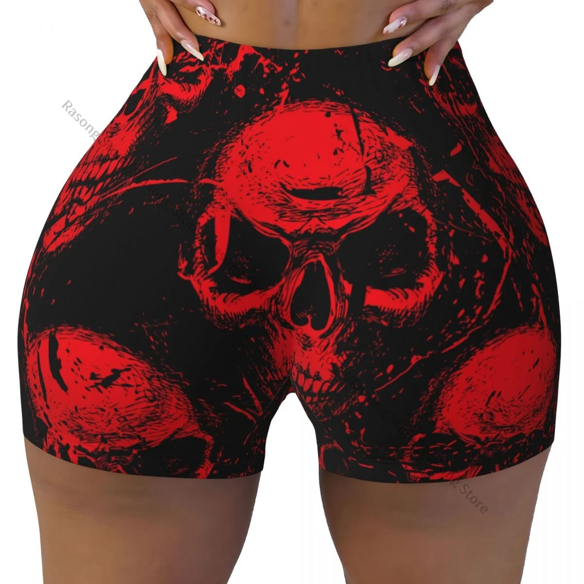 Yoga Shorts Red Sinister Skulls Women Biker Tight Elastic Workout Sports Leggings Sportswear