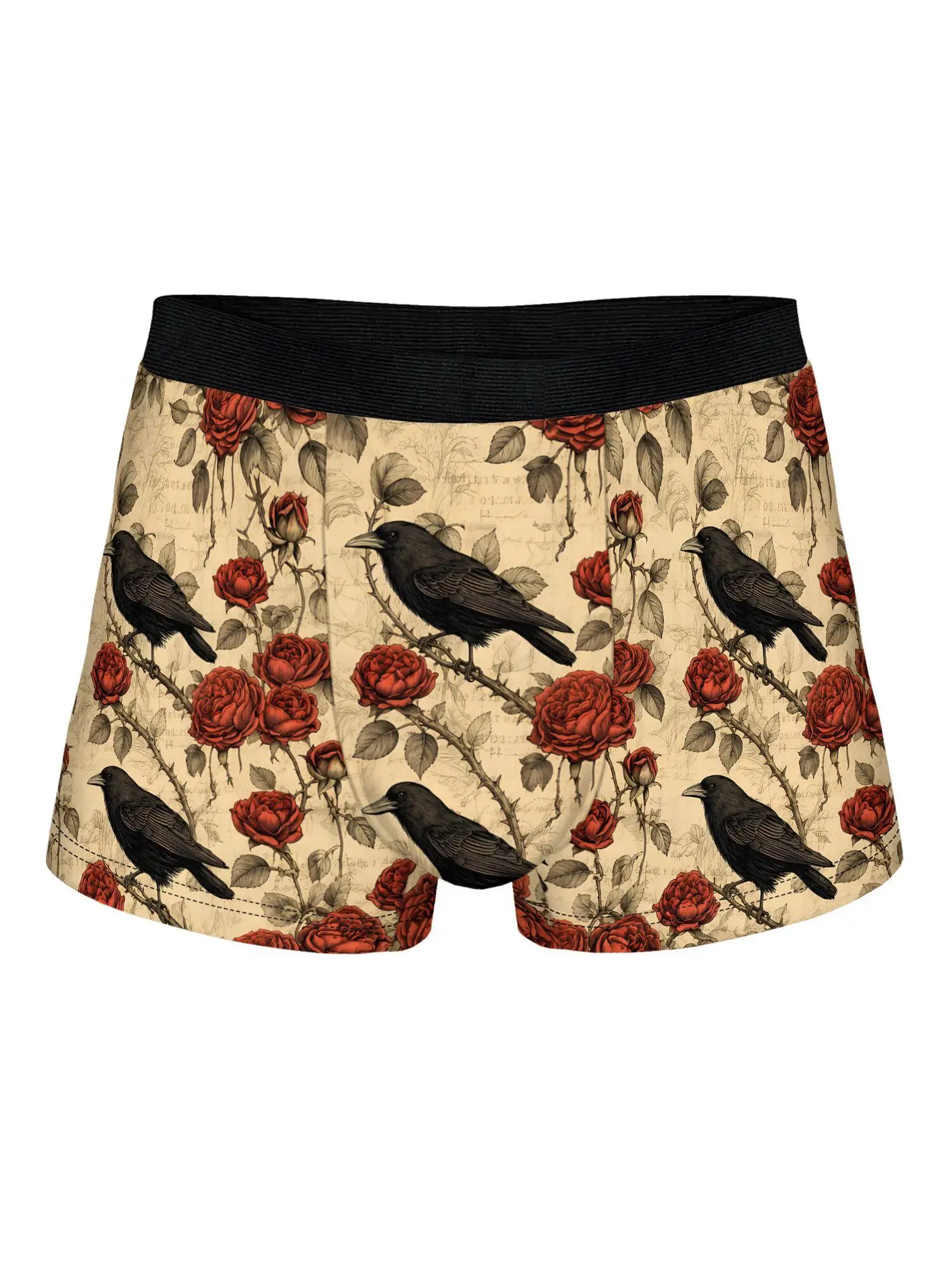 Gothic Black Crows and Red Roses 2D Print Design Men's Novelty Underwear Stylish Boxer Shorts for Comfortable Daily Casual Wear