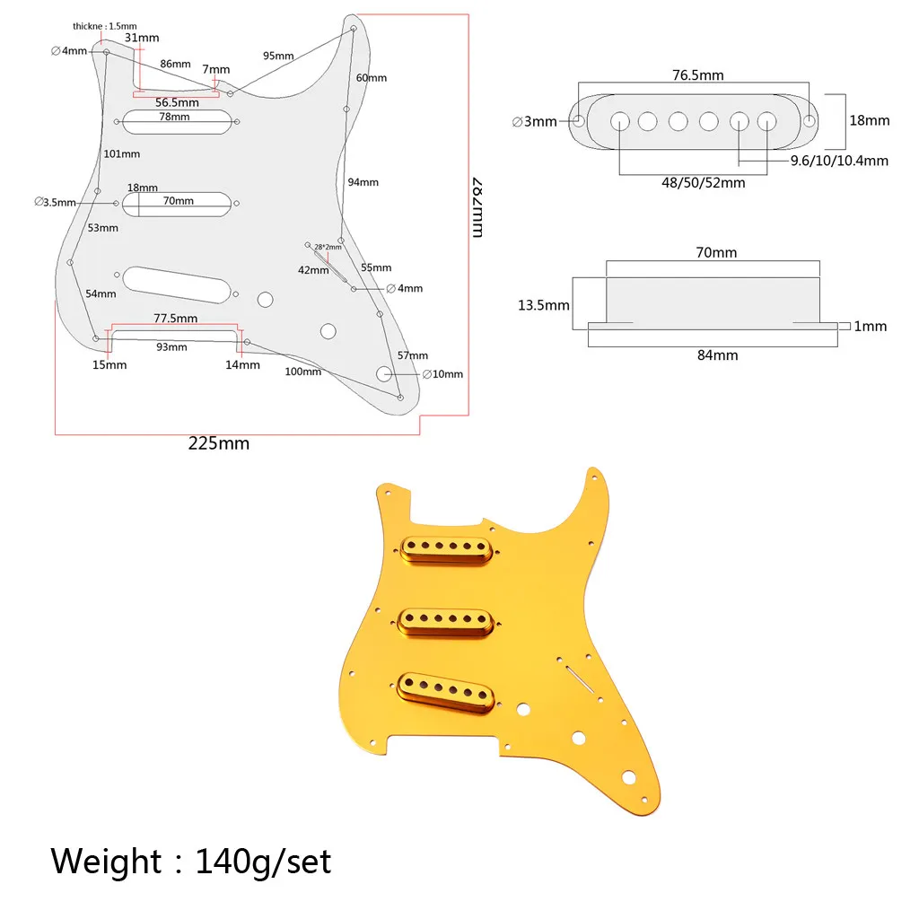 Anodized Golden Brushed Aluminum SSS Str/at Pickguard with Single Coil Pickup Covers F/D S/T Electric Guitar