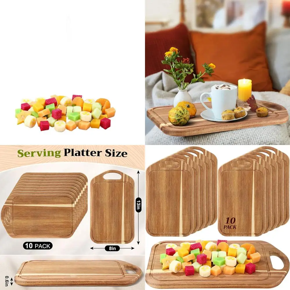 

Набор из 10 досок для мясных изделий из дерева акации с бамбуковыми подносами, 13x7,8 дюйма, для кухни, вечеринок и подарков