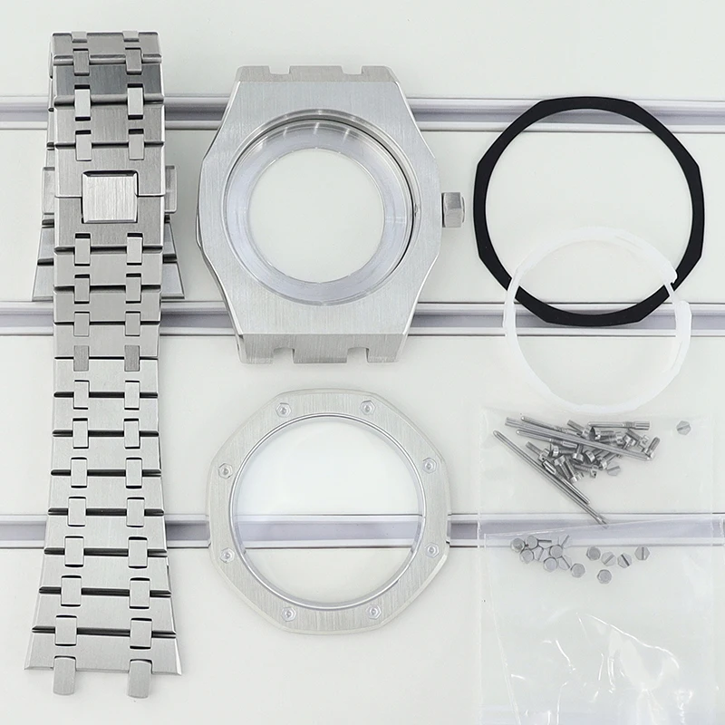 41mm Luxury Octagonal Design Brushed Watch Case Bracelets Parts Sapphire Glass For Seiko nh35 nh36 nh34/38 Movement 31.8mm Dial