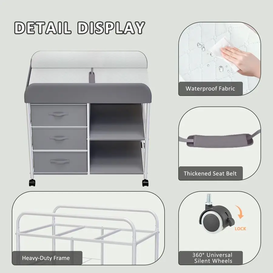 Changing Table, Portable Changing Table, Diaper Changing Station with Waterproof Pad, Changing Table Dresser with 3 Storage Bask