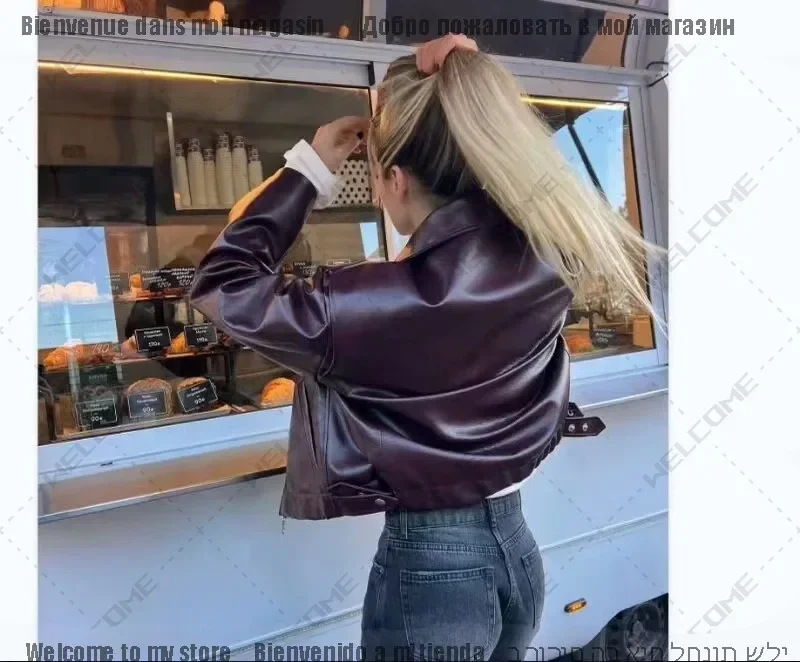 سترات جلدية جديدة للنساء معطف Jaqueta Casaco Feminino Vermelho Couro معطف أسود Giacca Pelle الأنثوية ملابس الشارع الشهير ins Outwear 1