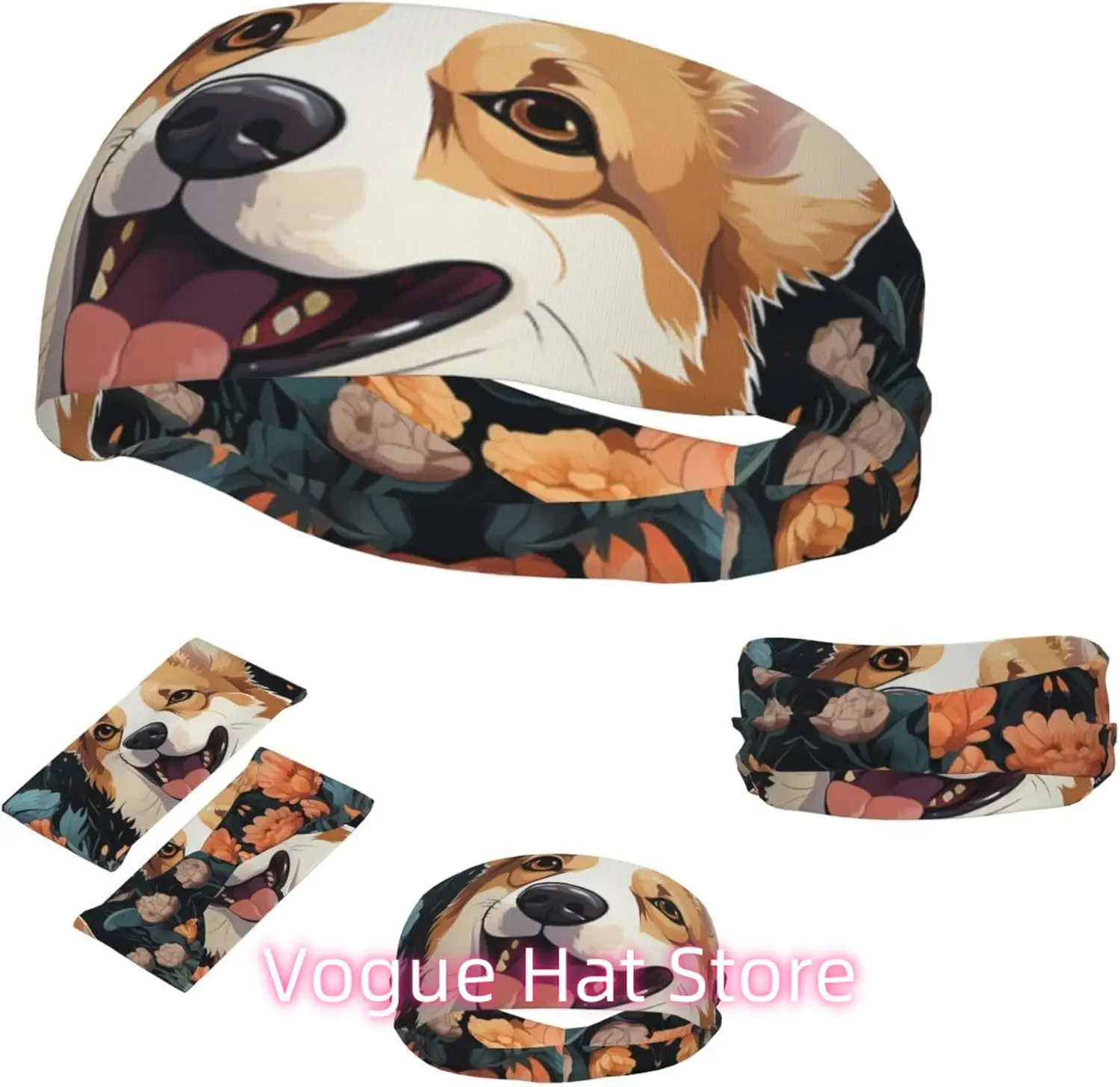 

Sports Headband for Men Women Moisture Wicking Athletic Sweatband Corgi Pattern Workout Sweat Bands Non Slip Headbands Stretchy
