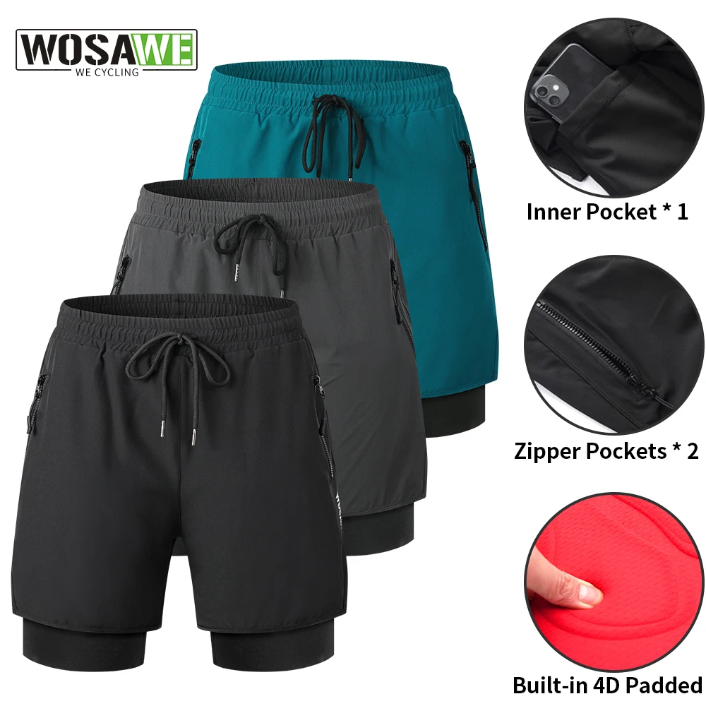 WOSAWE Mountain Bike Shorts Cycling 4D Padded Shorts Multi-Pockects Anti-Slip Shorts Splash-proof MTB Outdoor Double-deck Shorts