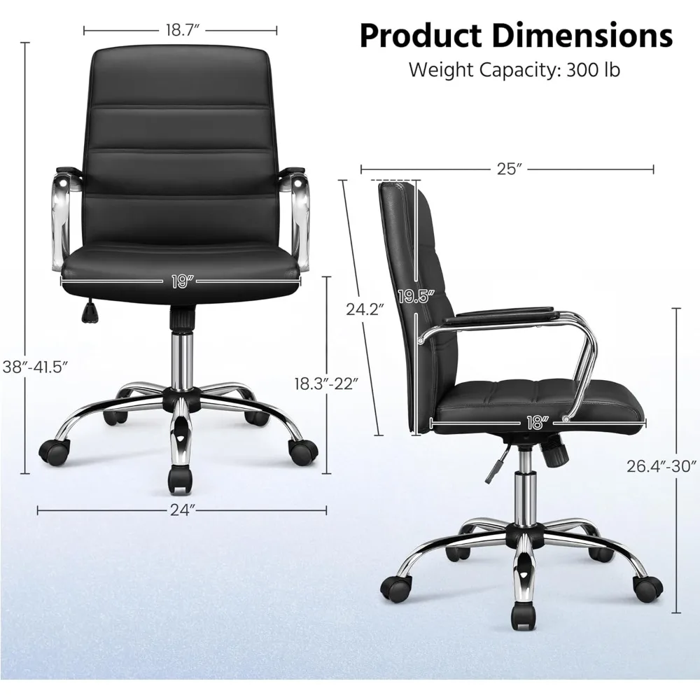 Managerial Executive Chair, Mid-Back PU Leather Office Task Chair – Ergonomic Computer Desk Chair with Lumbar Support & Swivel
