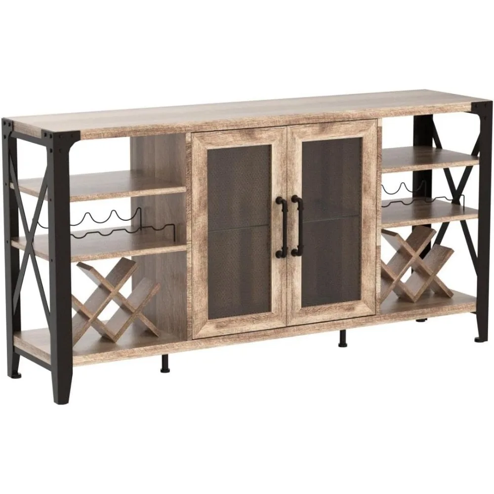 58" Wine Bar Cabinet with Wine Rack Storage,Home Bar for Liquor and Glasses, Farmhouse Coffee Bar Cabinet, Liquor Cabine