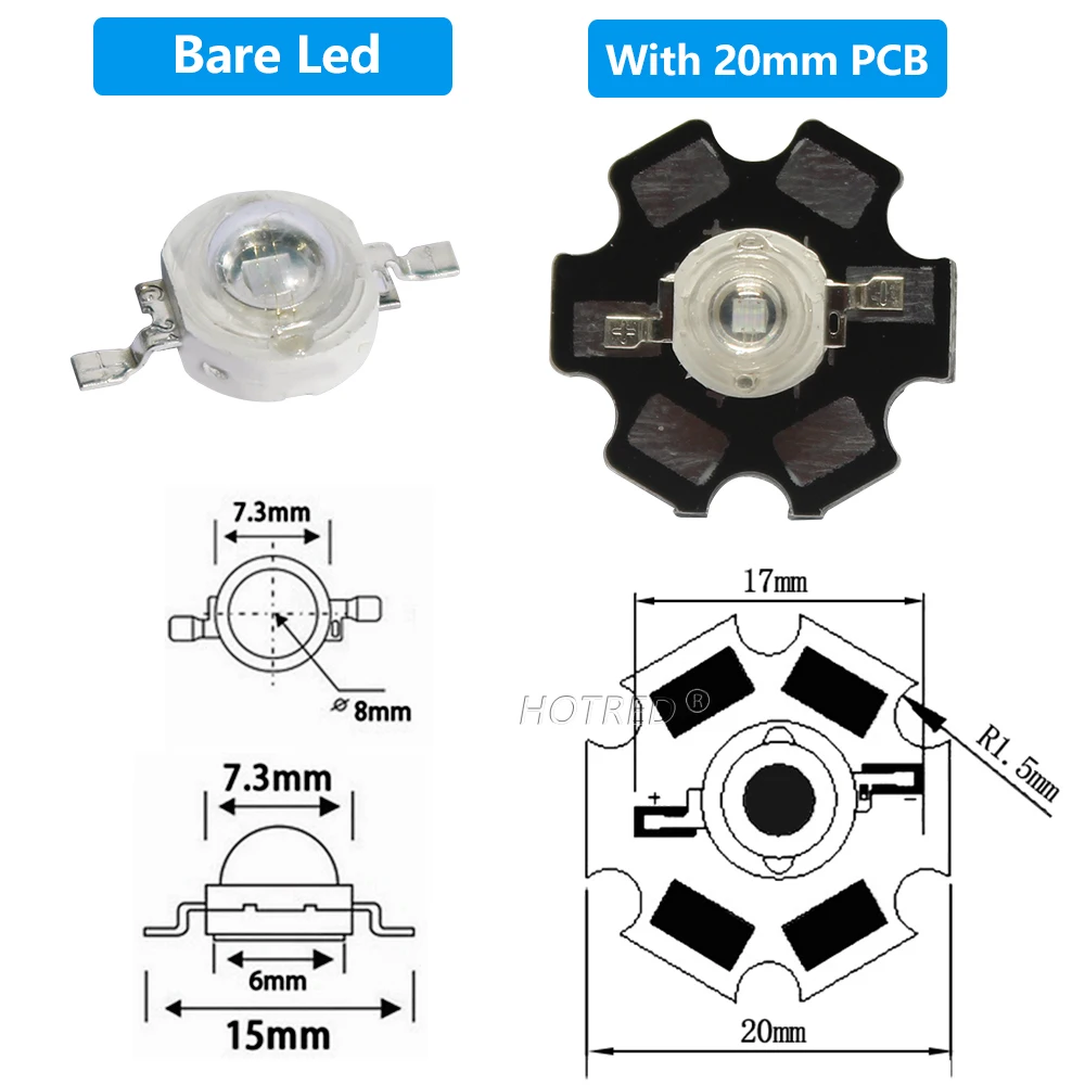 100pcs Grow Light 1W3W Grow Leds Royal Blue led 440nm + Blue 470nm Lamp Source 10W 20W 30W 50W 100W Bulb For 3W Light chip Diode