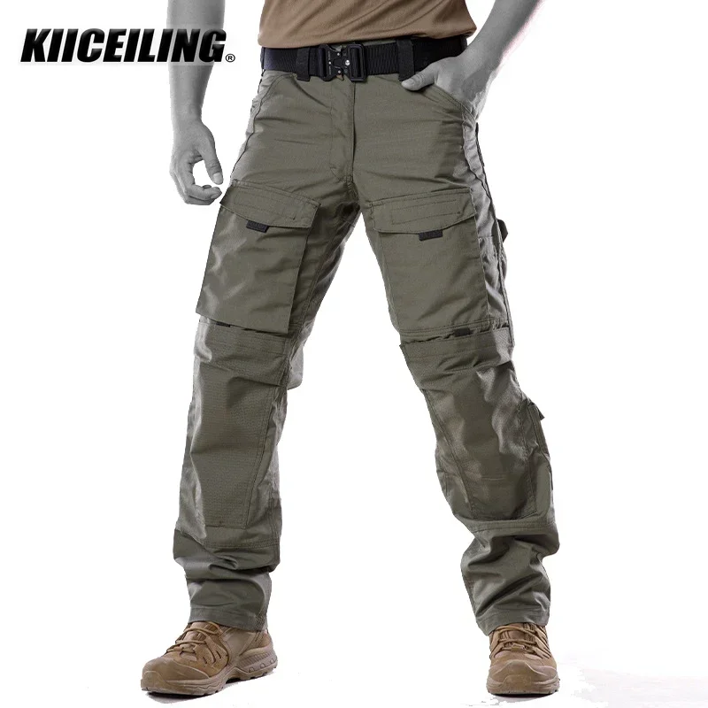 KIICEILING MP-RQZ, Multicam Ripstop,Cargo Pants Men,Outdoor Work Combat Hiking Trousers Climbing Hunnting Fishing Tactical Pants