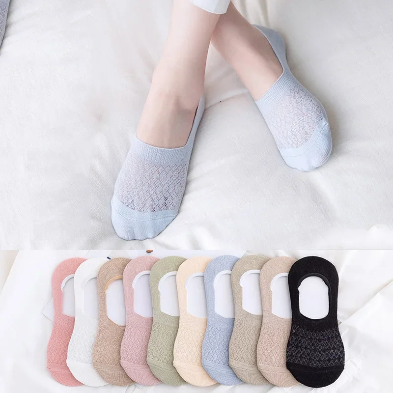 5pairs Summer Ankle Socks Women Ladies Invisible Mesh Ankle Short Sock Breathable Thin Cotton Boat Sox Casual Candy Color Mejur