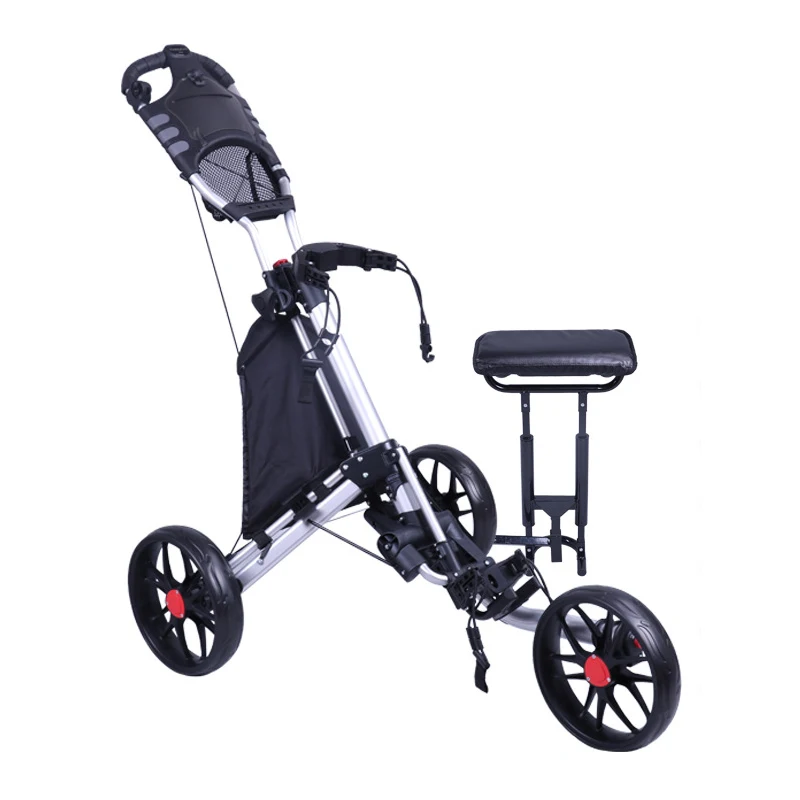 Wholesale 3 Wheels Foldable Pull Push Golf Trolley Portable  Cart with Umbrella Stand Seat