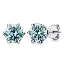Luxury Diamond Stud Earrings 1CT VVS Moissanite Fine S925 - Blue