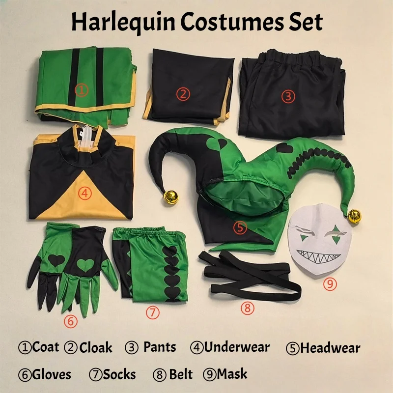 Freak Circus Harlequin Clown Costume Full Set – Pierrot Jester Unisex Cosplay Outfit for Halloween Carnival Fancy Dress 2026 view 4