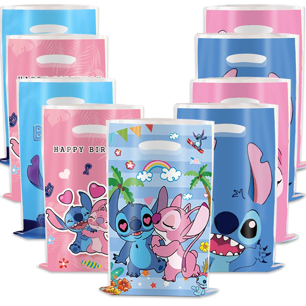 Stich Cartoon Engel Thema 10 teile/los Alles Gute Zum Geburtstag Party Mädchen Kinder Jungen Gefälligkeiten Geschenke Überraschung Süßigkeiten Taschen Dekorationen Beute Taschen