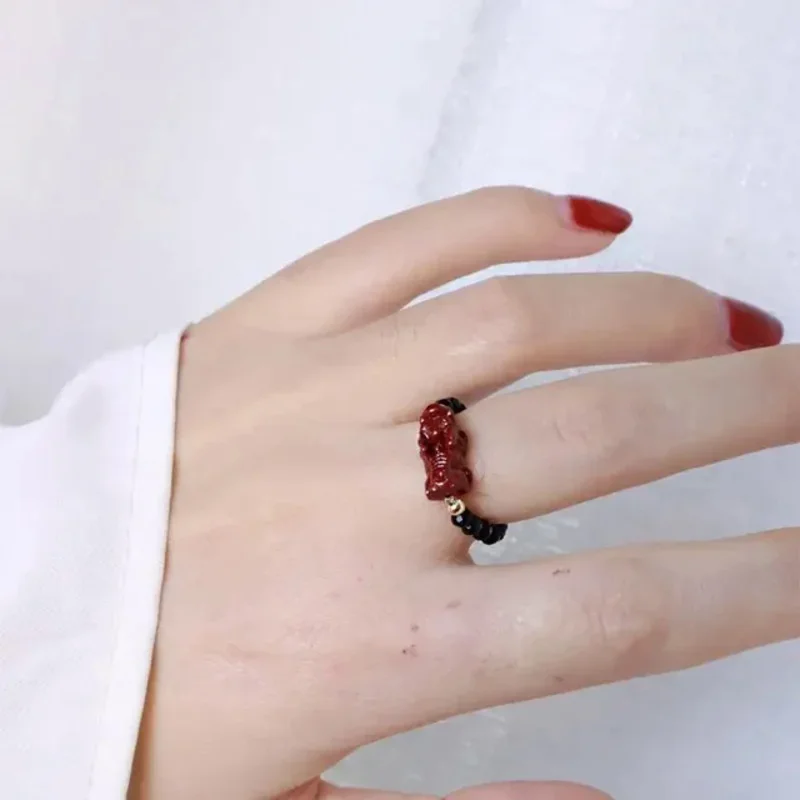 Cincin Wanita Cinnabar alami, cincin wanita Cinnabar ukiran tangan merah, kristal dapat disesuaikan