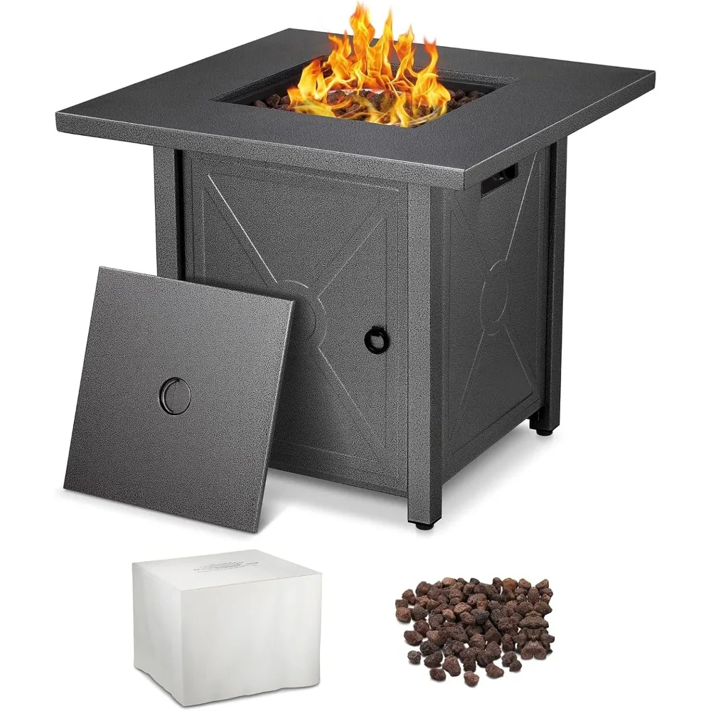 

28'' Fire Pit Table,Propane Fire Pit Table, propane fire,Portable Outdoor Fire Pit with Lava Racks,Lid Rain Cover for Outside