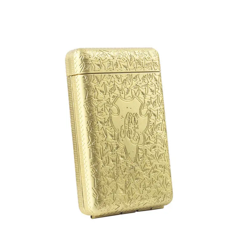 Retro Hand Carved Metal 3-Open Gold Cigarette Box Which Can Hold 14 Cigarettes