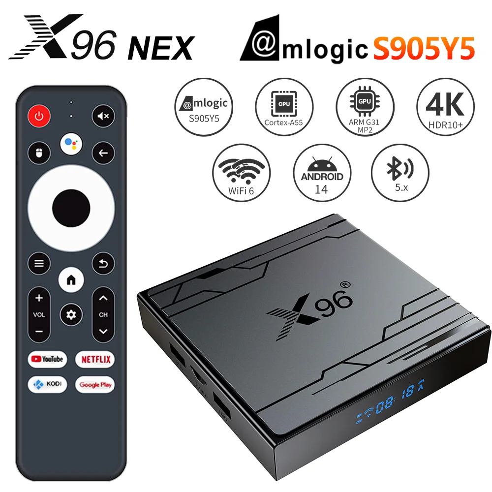 

Original X96 NEX Android 14 Amlogic S905Y5 Smart TV Box 4GB32GB HDR10+ 4K WIFI6 BT5.X Media Player Set Top Box