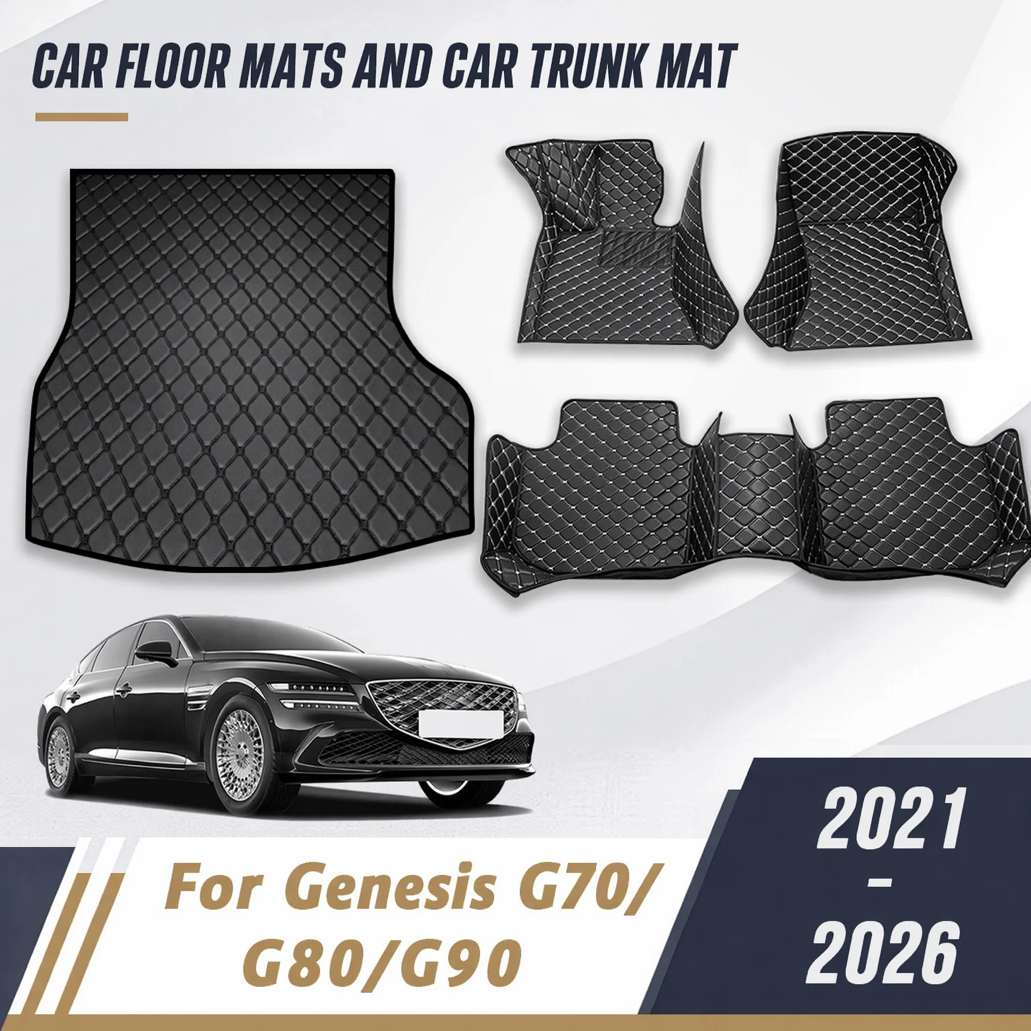 Car Floor Mats Trunk Carpet For Genesis G70 G80 G90 2021-2026 All-Weather Cargo Liner Waterproof Foot Pads Vehicle Protector Rug
