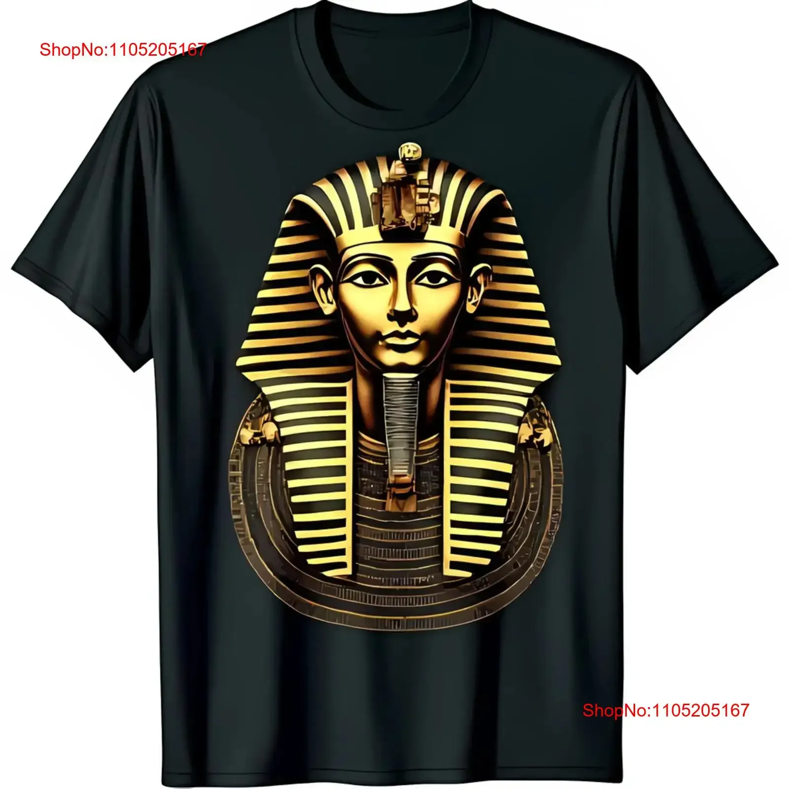 Black T Shirt with Golden Tutankhamun Death Mask Design Intricate Pharaoh vintage Washed Stretched Top For Everyday Wear