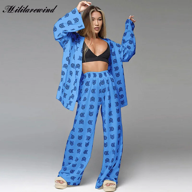 Spring Autumn New Pajamas Pant Sets Women Fashion Animals Letters Printed Long Sleeve Shirt and Pant Casual Loose Two Pieces Set