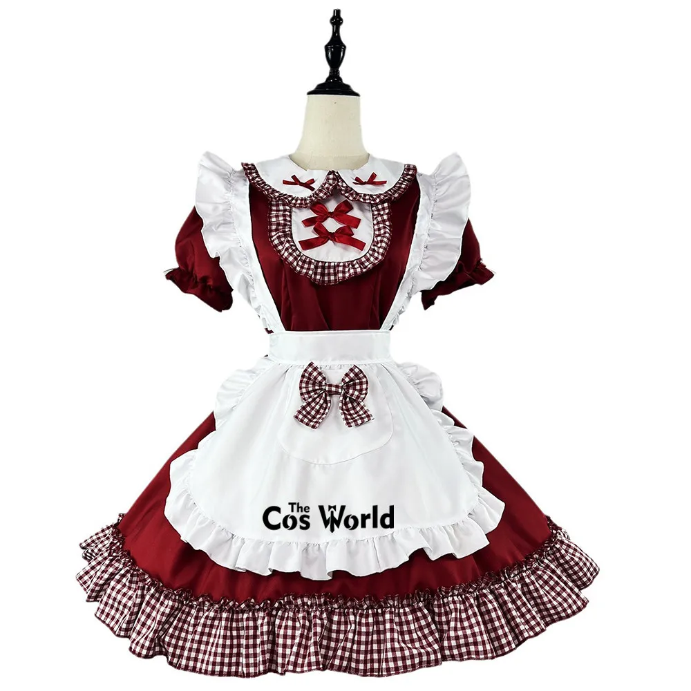 S-5XL Japanese Lolita Christmas Sweet Apron Maidservant Maid Restaurant Dress Uniform Outfits Anime Cosplay Costume