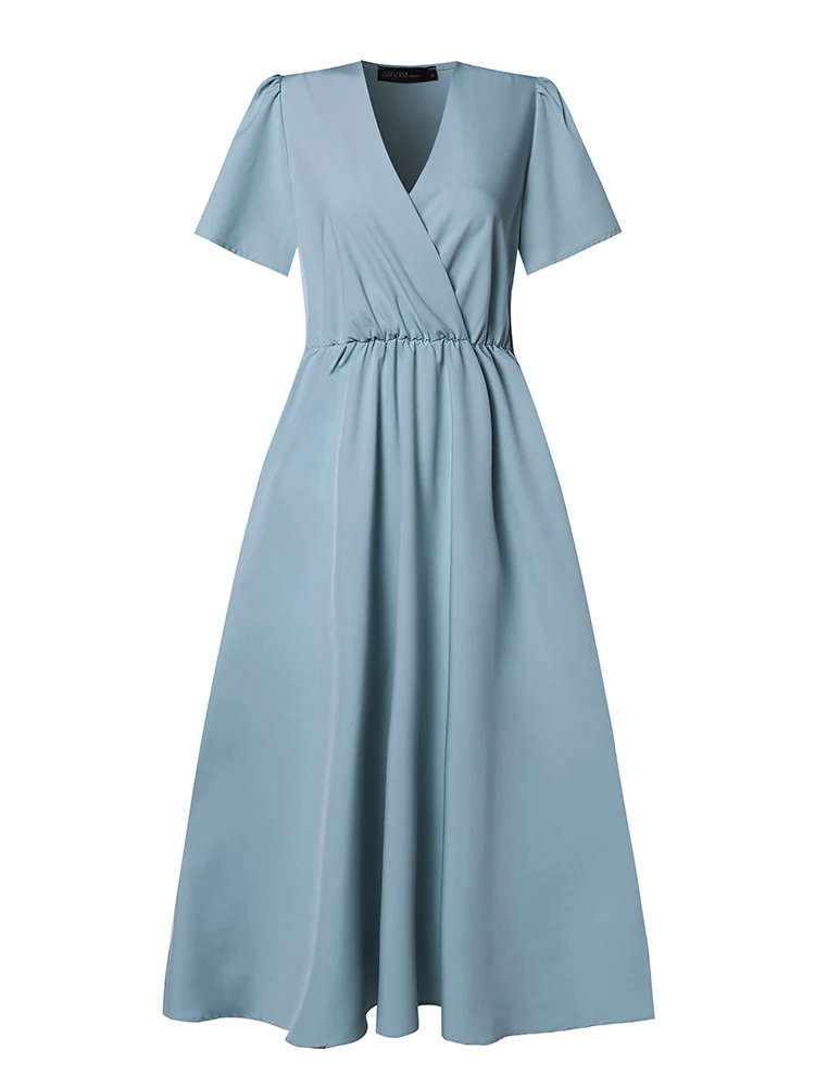 Fashion Solid OL Work Vestido Robe Femme Party Dresses 2024 ZANZEA Women Elegant V Neck Short Sleeve Midi Dress Summer Sundress